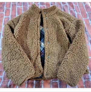 Maurices Fuzzy Zip Up Teddy Jacket Sz Medium Brown Faux Fur Guc